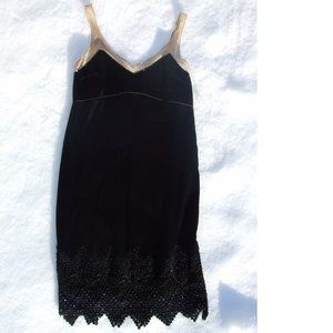 Laundry by Design Flapper 1920's Black Silk beaded Crochet Hem Mesh Slip Dress 2